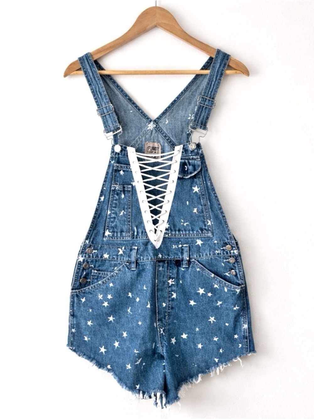 LF Furst of a Kind Vintage Reworked CK Denim Short Overalls Celestial Stars Sz S
